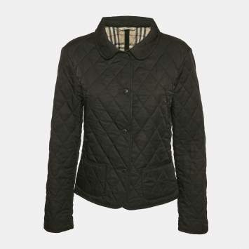 Burberry London Black Button Front Quilted Jacket M