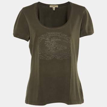 Burberry Dark Green Logo Embossed Cotton Knit T-Shirt XL