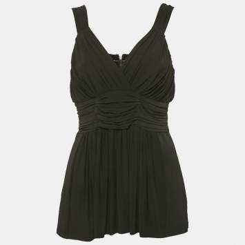 Burberry London Black Jersey Draped V-Neck Top M