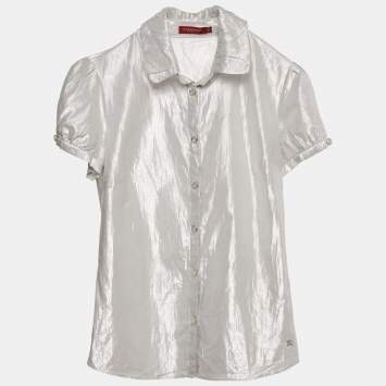 Burberry London Silver Lamé Button Front Shirt XS