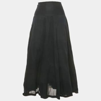 Pre Owned Burberry London Midnight Blue Cotton Tiered Midi Skirt M