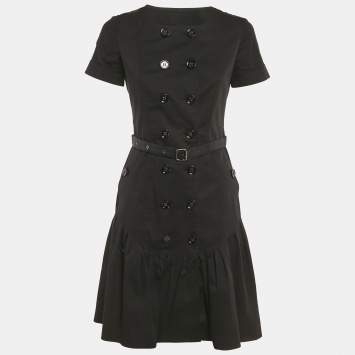 Burberry London Black Cotton Gabardine Double Breasted Short Dress S