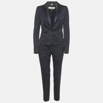 Pre Owned Burberry London Navy Blue Wool Tailored Pants Suit S