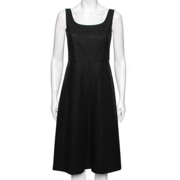 Pre Owned Burberry Black Cotton Box Pleat Detailed Sleeveless Dress M