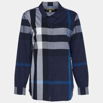 Pre Owned Burberry Blue Giant Check Cotton Fred Button Front Shirt L