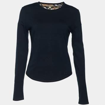 مملوكة مسبقًا Burberry London Black Jersey Nova Check Detail Top M