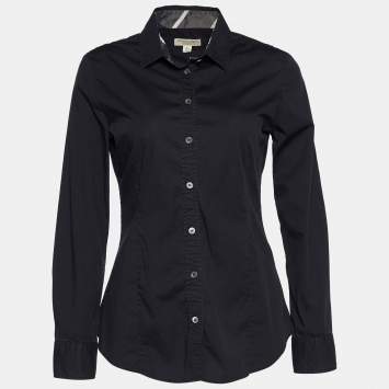 Pre Owned Burberry Black Stretch Cotton Button Front Shirt S