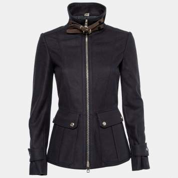 مملوكة مسبقًا Burberry Navy Blue Wool Zip Front Jacket XS