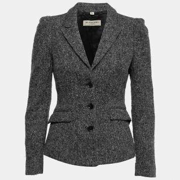 مملوكة مسبقًا Burberry London Grey Tweed Button Front Blazer S
