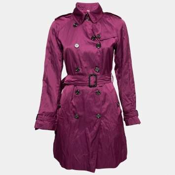 Pre Owned Burberry London Purple Satin Belted Trench Coat S