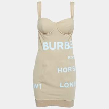 Pre Owned Burberry London Beige Horseferry Print Stretch Knit Bodycon Mini Dress M