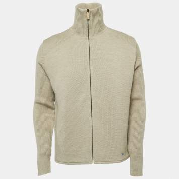 Pre Owned Burberry London Beige Merino Wool Zip-Up Sweater L