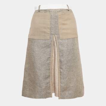 Pre Owned Burberry London Beige Linen Panel Skirt XS 