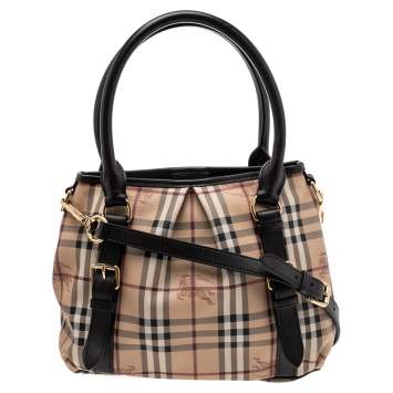 مملوكة مسبقًا Burberry Brown/Beige Haymarket Check Coated Canvas and Leather Small Northfield Tote