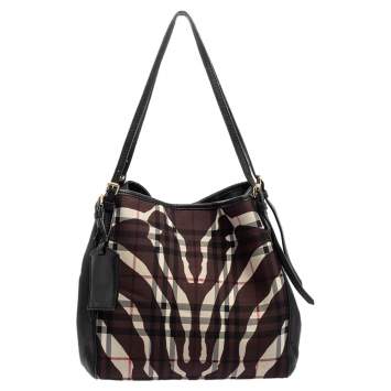 مملوكة مسبقًا Burberry Black Zebra Print Haymarket Canvas and Leather Canterbury Tote