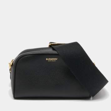 Pre Owned Burberry Black Leather Small Cube Zip Crossbody Bag