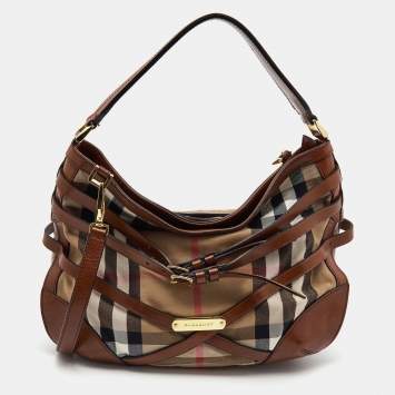 مملوكة مسبقًا Burberry Brown House Check Canvas and Leather Dutton Hobo