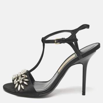 Pre Owned Burberry London Black Satin Pertfield Ankle Strap Sandals Size 38.5