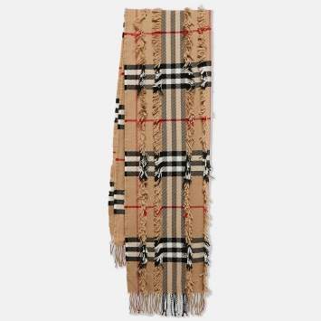 Pre Owned Burberry Beige Giant Check Cashmere Fil Coupe Scarf