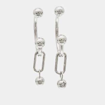 Pre Owned Burberry Crystals Silver Hoop Earrings