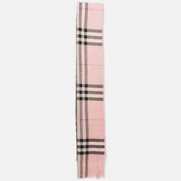 Pre Owned Burberry Pink  Wool & Silk Giant Check Gauze Scarf