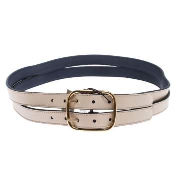 Pre Owned Burberry Ivory Leather Lynton Double Strap Belt 95CM