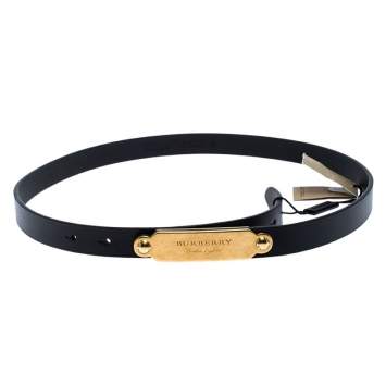 Pre Owned Burberry Black Leather Reese Slim Belt 85CM