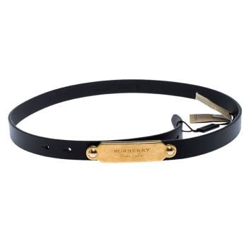 Pre Owned Burberry Black Leather Reese Slim Belt 95CM