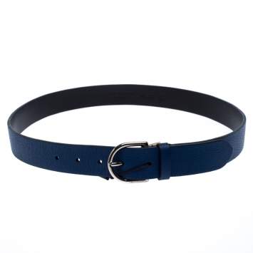 Pre Owned Burberry Blue Leather Alex Buckle Belt 90CM