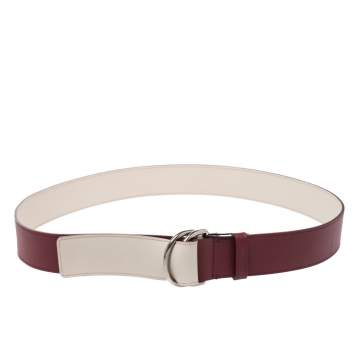 Pre Owned Burberry Burgundy Leather Double D-Ring Belt 120CM