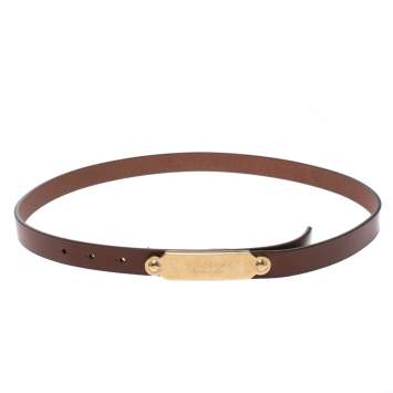 Pre Owned Burberry Brown Leather Reese Slim Belt 90CM