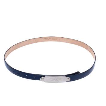 Pre Owned Burberry Blue Leather Reese Slim Belt 85 CM