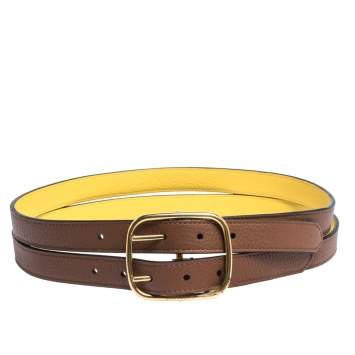 Pre Owned Burberry Brown/Yellow Leather Lynton Double Strap Belt 80CM