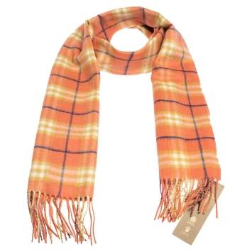 Pre Owned Burberry Orange Classic Vintage Check Cashmere Scarf
