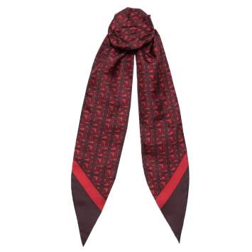 Pre Owned Burberry Crimson Red Logo Monogram Silk Hair Scarf