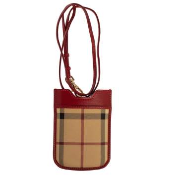 Pre Owned Burberry Beige/Red Nova Check PVC and Leather Phone Holder