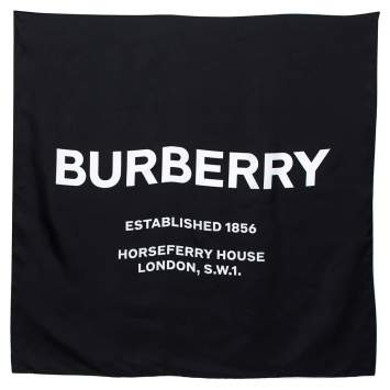 Pre Owned Burberry Black Inverse Horseferry Print Satin Silk Scarf