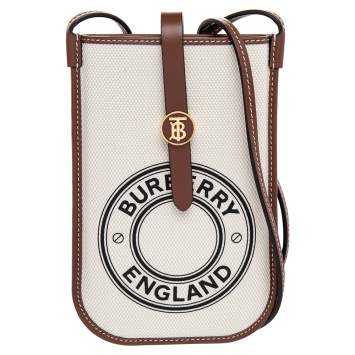 Pre Owned Burberry Off White/Brown Canvas And Leather Anne Phone Case