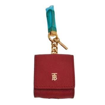 Pre Owned Burberry Bright Red Grained Leather Earphone Case/Bag Charm