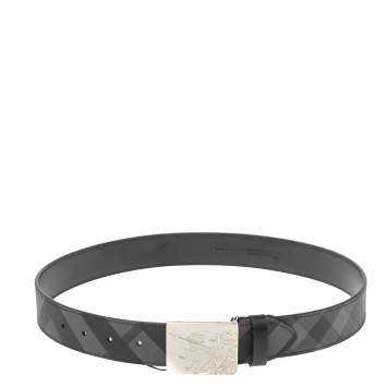 Pre Owned Burberry Black Beat Check Coated Canvas Luke Belt 80CM