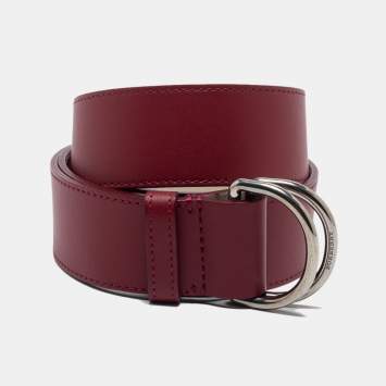 Pre Owned Burberry Wine Red/Ivory Leather Double D Ring Waist Reversible Belt L