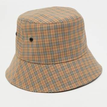 Pre Owned Burberry Beige Micro Check Bucket Hat S
