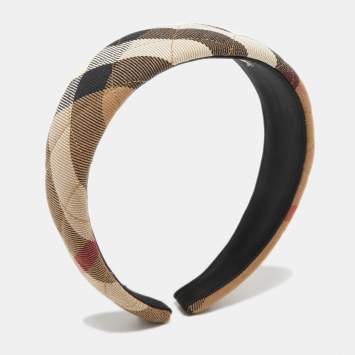 Pre Owned Burberry Brown House Check Canvas Quilted Headband 