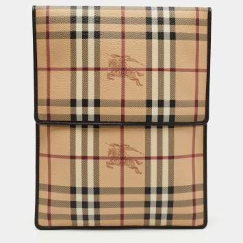 Pre Owned Burberry Beige Haymarket Check Coated Canvas Tablet Sleeve 