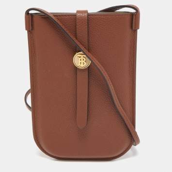 Pre Owned Burberry Brown Leather Anne Phone Pouch with Strap