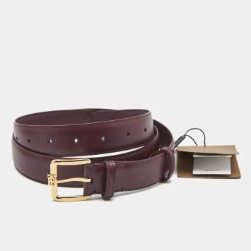Pre Owned Burberry Burgundy Leather Simple TB Buckle Belt L