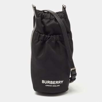 Pre Owned Burberry Black Nylon Water Bottle Holder Strap Pouch