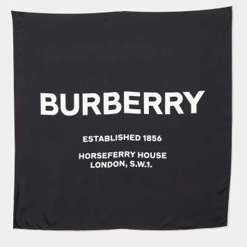 Pre Owned Burberry Black Horseferry inverse Printed Silk Square Scarf