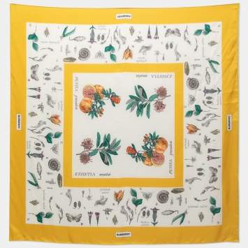 Pre Owned Burberry Yellow Botanical Study Print Silk Scarf