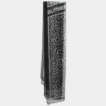 Pre Owned Burberry Black Animal Printed Silk Scarf